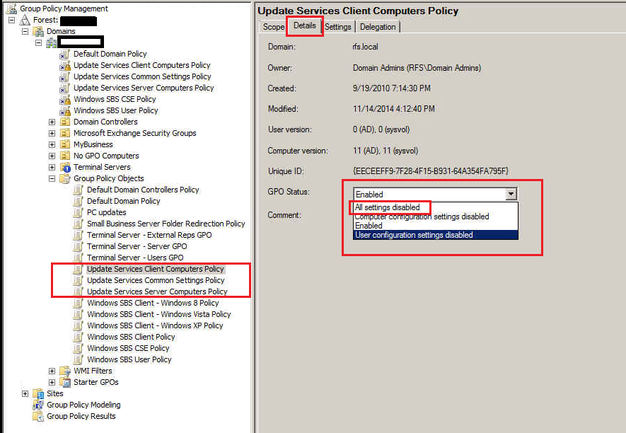 Group Policy Changes for WSUS Disable