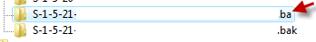 Right-click the folder without .bak, and then click Rename. Type .ba, and then press ENTER.