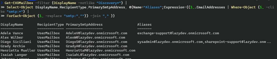 Powershell List all Email Addresses and Aliases